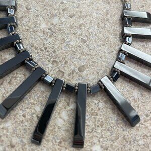 Black Elegant Statement Necklace in Shiny Almost Iridescent Finish